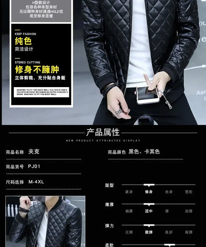 Men's Motorcycle Leather Coat Mens Clothes Slim Fit Casual Leather Jackets Trendy Mens Jackets Fashion Vintage Leather Coats