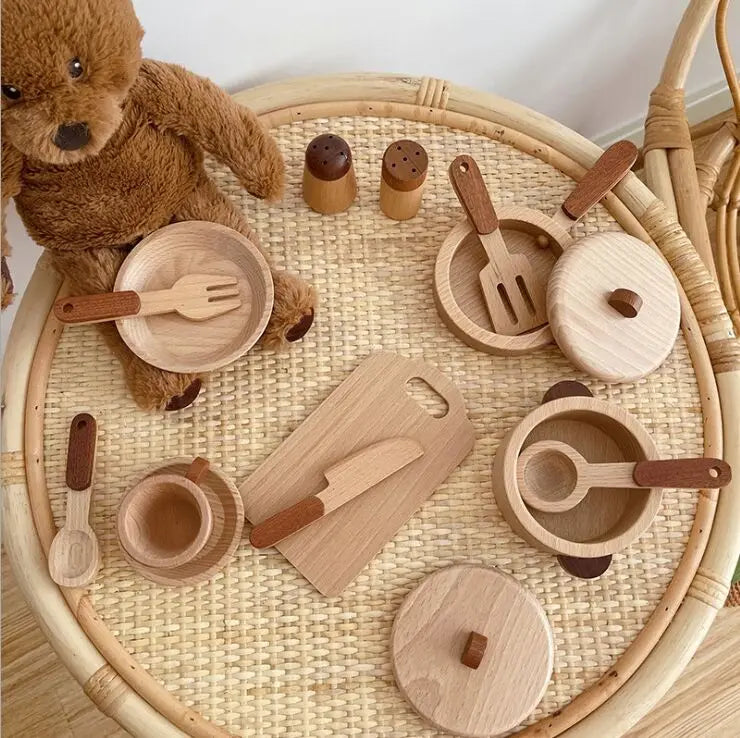 Natural Wood Children's Preschool Toys Fruits And Vegetables Simulation Play House Kitchenware Cognitive Wooden Model Toys