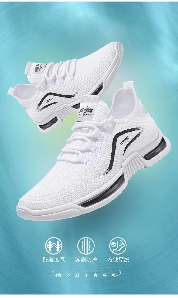 Men's sports shoes  new sports trendy shoes anti slip casual running shoes breathable and comfortable white shoes