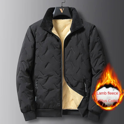 Men's winter faux wool cotton coat thick cotton coat warm and casual versatile loose and oversized stand up collar cotton coat