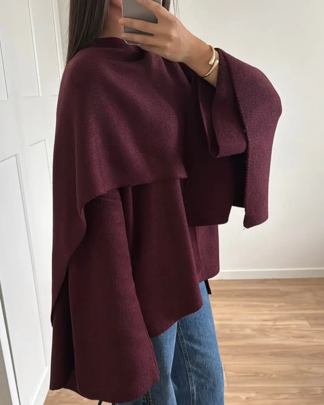Knitted Short Coat Jacket Shawl Fashion Loose Casual Sleeved Coat Autumn Lady Cape Scarf Collar Outwear Pullover Sweater