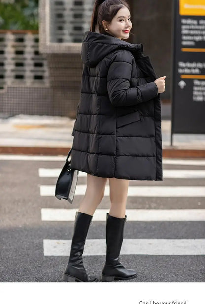 Women's Winter Thickened Jackets Heavy-Weight Coats Hooded Quilted Jacket Long Fitted Parka with Pockets Women down cotton coat