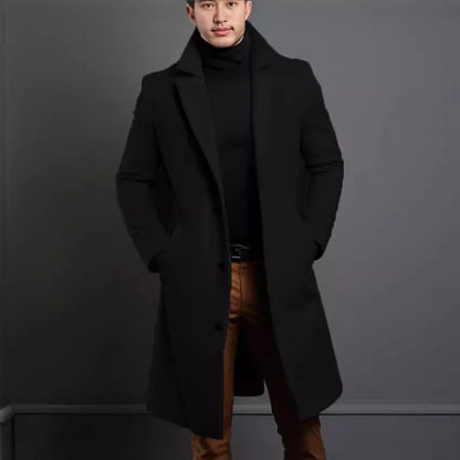 2025 New Woolen Coat for Men Mid to Long Solid Color High-end Minimalist Autumn and Winter Woolen Coat Warm Youth Coat