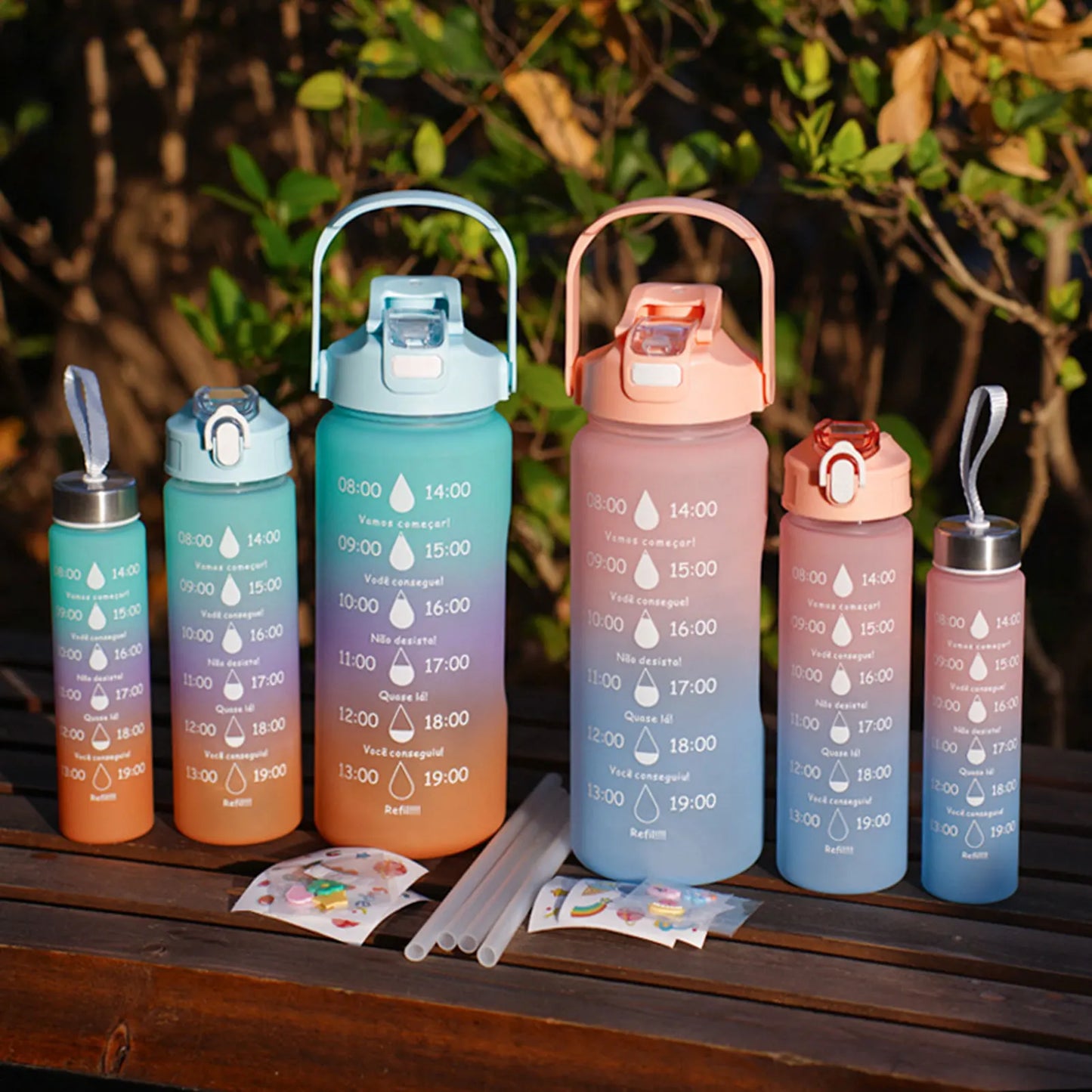 3PCS Leakproof Water Bottles with Times to Drink and Straw Motivational Drinking Sports Water Bottle for Fitness Gym Outdoor