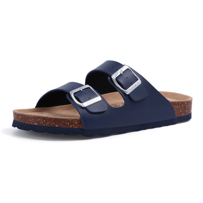 Crestar Classic Women's Cork Slippers Fashion Double Buckle Outdoor Beach Sandal Cork Footbed Leather Sandals Unisex Clogs Shoes
