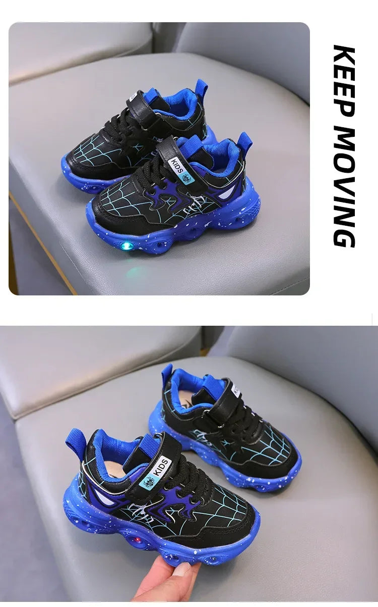 Disney Children's Led Light Shoes Fashion Aoger Spiderman Boys Sneakers Girls Cartton Casual Shoes Breathable Kids Sport Shoes