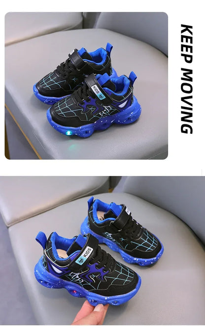 Disney Children's Led Light Shoes Fashion Aoger Spiderman Boys Sneakers Girls Cartton Casual Shoes Breathable Kids Sport Shoes