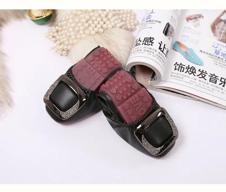 Shallow Mouth Shoes Woman Square Toe Autumn Soft Female Footwear Casual Sneaker All-Match New Cute Fall Moccasin Dres