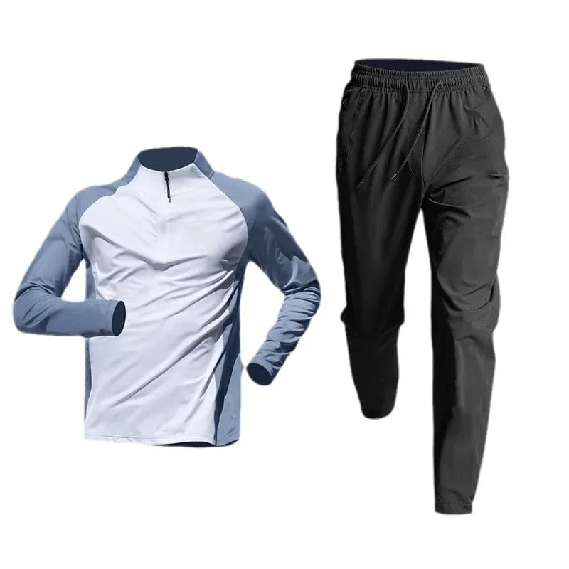 Men's Quick-Dry Sports Set Autumn Track and Field Zipper Training Running Fitness Long-Sleeve Shirts for Cycling Gym Wear Men