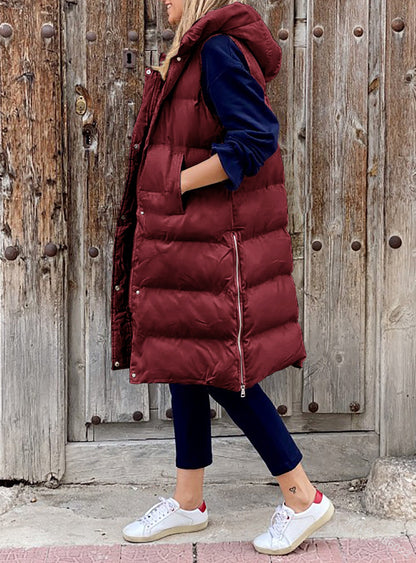 Women's Long Coat Vest With Hood Autumn Winter Sleeveless Warm Cotton Down Coat Waistcoat Quilted Vest Down Jacket Outwear 5XL