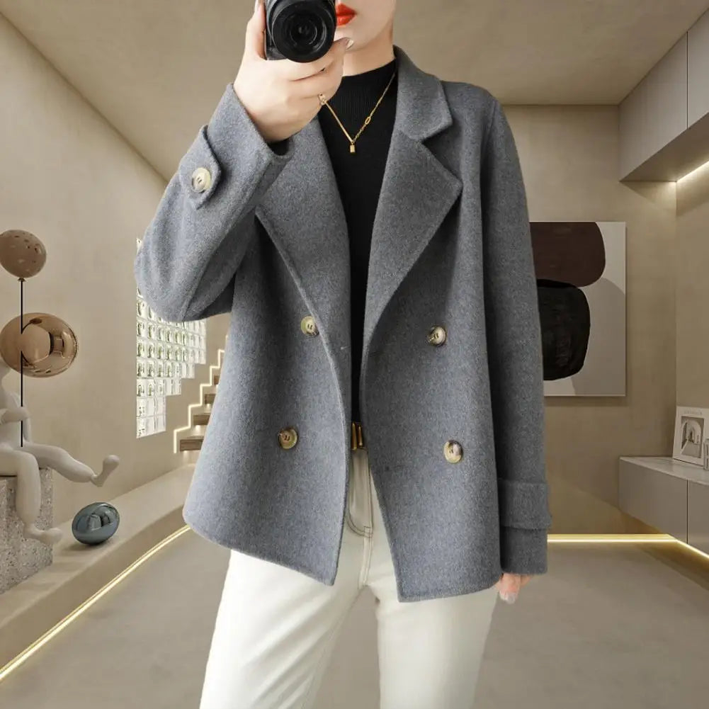 Women Long-sleeved Jacket Elegant Double-breasted Woolen Coat for Women Warm Stylish Fall/winter Jacket Formal Business for Ol
