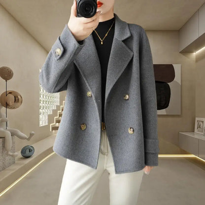 Women Long-sleeved Jacket Elegant Double-breasted Woolen Coat for Women Warm Stylish Fall/winter Jacket Formal Business for Ol
