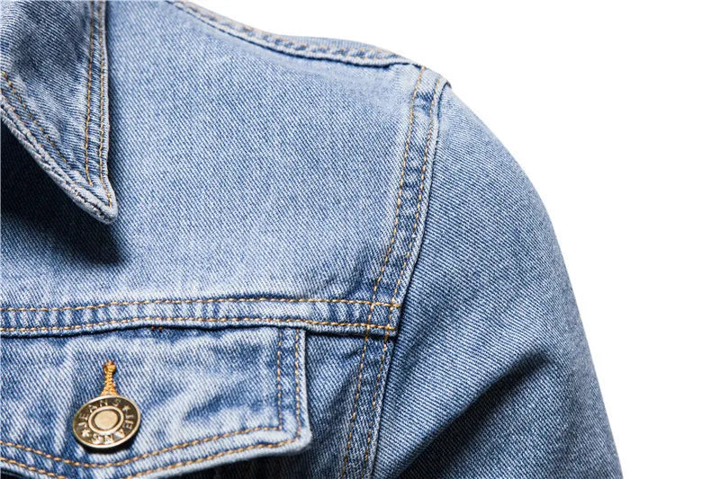 Men Denim Coat Casual Coats Turn Down Collar Full Sleeve Jackets Single Breasted Regular Pocket Button Jacket Splice Autumn