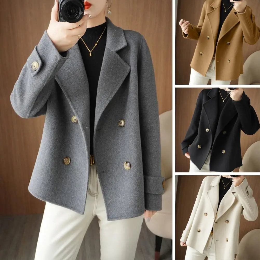Women Long-sleeved Jacket Elegant Double-breasted Woolen Coat for Women Warm Stylish Fall/winter Jacket Formal Business for Ol