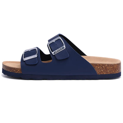 Crestar Classic Women's Cork Slippers Fashion Double Buckle Outdoor Beach Sandal Cork Footbed Leather Sandals Unisex Clogs Shoes