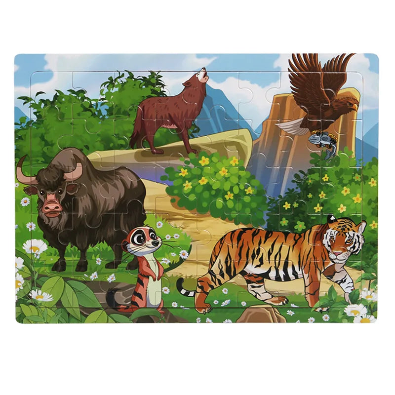 Children 40Piece Montessori Toys Wooden Puzzles Cartoon Animal/vehicle Intelligence Jigsaw 3d Puzzles Educational Toys
