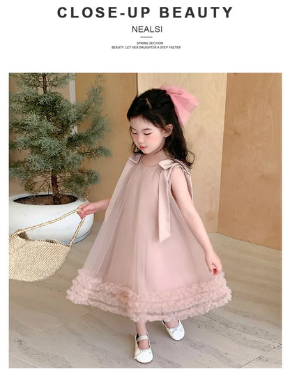 Sleeveless Loose Beach Mermaid Dress Baby Girls Cute Ruffled Pink Bow Lace Irregular Dress Graduation Ball Gown Party Dress 2025