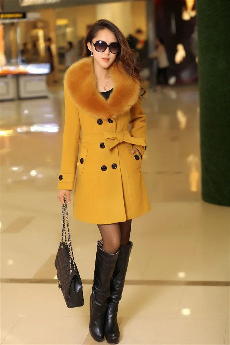 Korean Fashion Women Casual Loose Woolen Coat Elegant and Chic Solid Outerwear Long Overcoat with Belted Female Warm Cloak