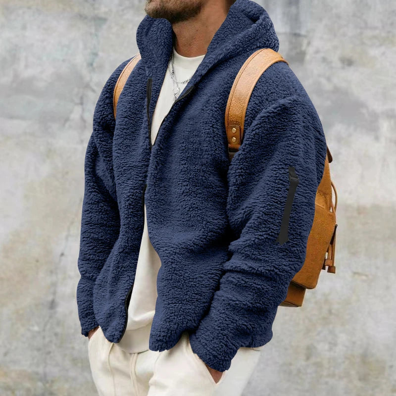 2024 American Style Heavy Coat Men's Winter Jacket Double-sided Fleece Warm Windbreaker Casual Sports Hooded Coat Bomber Jacket