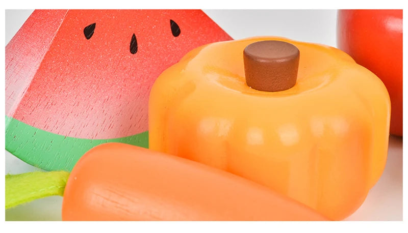 Children Wooden Kitchen Dessert Making Toys Pretend Play Montessori Fruits Vegetables Seafood Simulation Food Set Toys for Girls