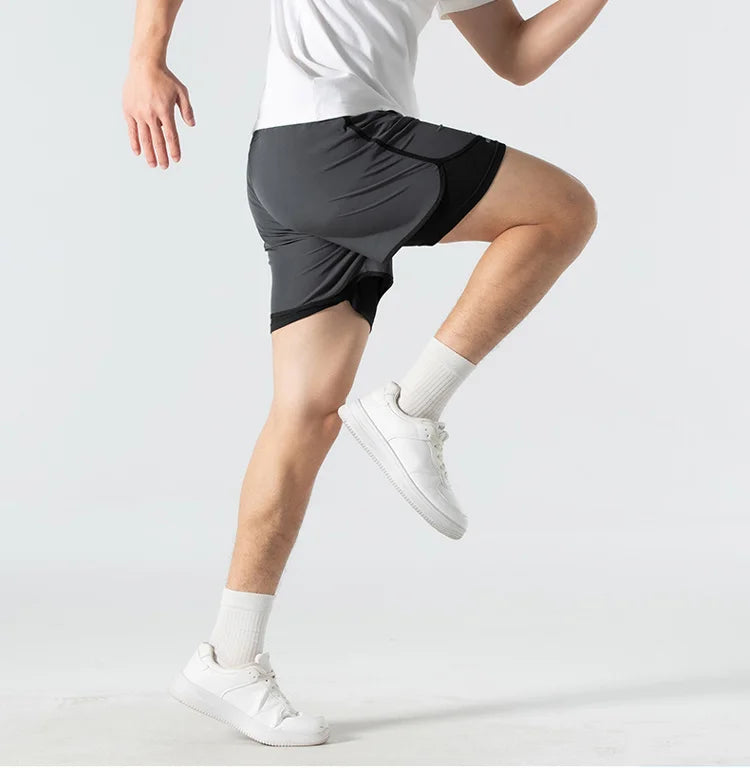 UETEEY Men's Shorts 2 in 1 Sports Fitness Gym Running Workout Shorts Hidden Pocket Quick Drying Cycling Jogging Men Short Pants