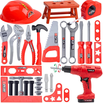 Children's Tool Set with Electric Toy Drill Kids Power Construction Toy Pretend Play Toy Tools Kit for Toddler Boys Girls Child