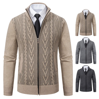 2025 Men's Knitted Sweater Coat Autumn Winter New Fashion Cashmere Padded Warm Casual