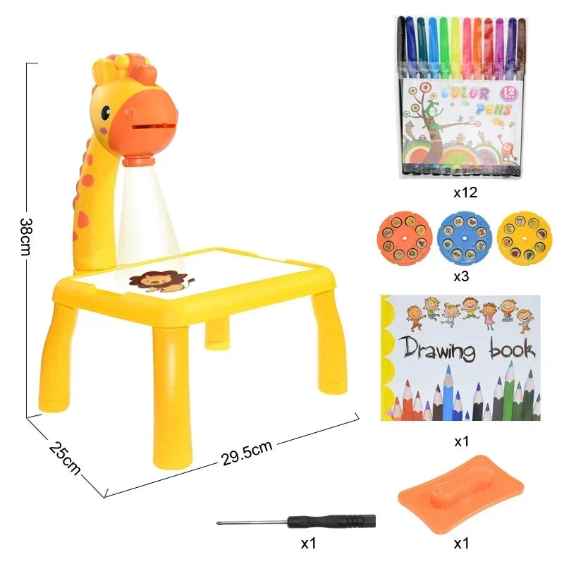 Kids Painting Board Desk Arts Crafts Educational Learning Paint Tools Toy for Girl Children Led Projector Art Drawing Table Toys