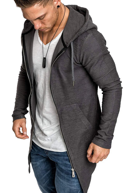 Men's Coat Solid Color Slim Casual Long Spring Cardigan Jacket Zipper Thin Long Sleeve Hooded Windbreaker Coat for Autumn Winter