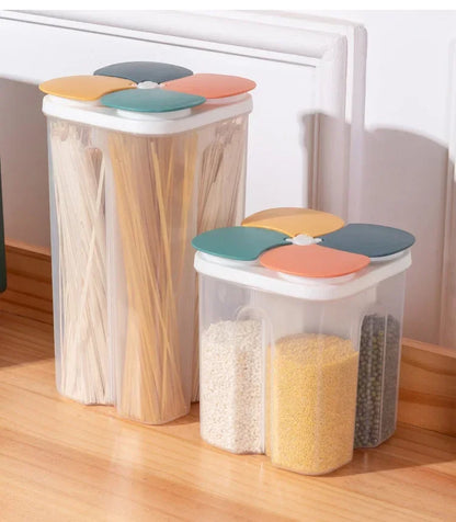 Upgrade Model Kitchen Cereals Storage Box Plastic 4 Grids Cereals Sealed Jar Food Container Moisture-proof Grain Tank