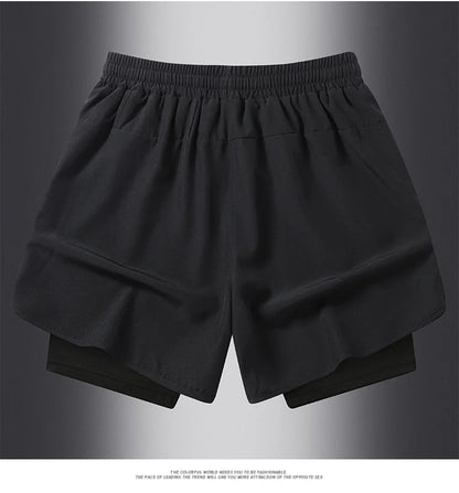 UETEEY Men's Shorts 2 in 1 Sports Fitness Gym Running Workout Shorts Hidden Pocket Quick Drying Cycling Jogging Men Short Pants