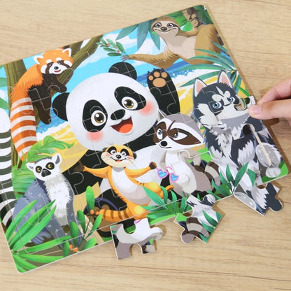 Children 40Piece Montessori Toys Wooden Puzzles Cartoon Animal/vehicle Intelligence Jigsaw 3d Puzzles Educational Toys
