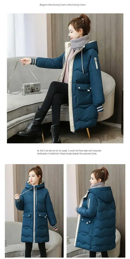 2025 Winter Women Jacket Coats Long Parkas Female Down Cotton Hooded Overcoat Thick Warm Jackets Windproof Casual Student Coat