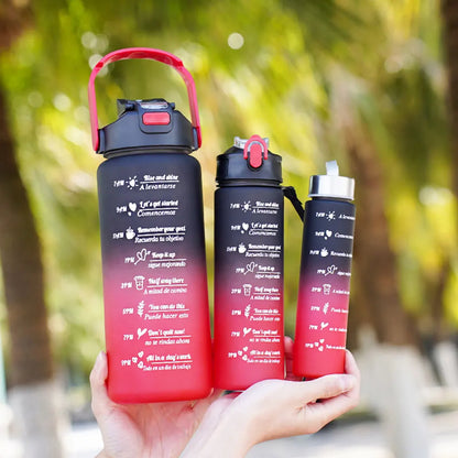 3PCS Leakproof Water Bottles with Times to Drink and Straw Motivational Drinking Sports Water Bottle for Fitness Gym Outdoor