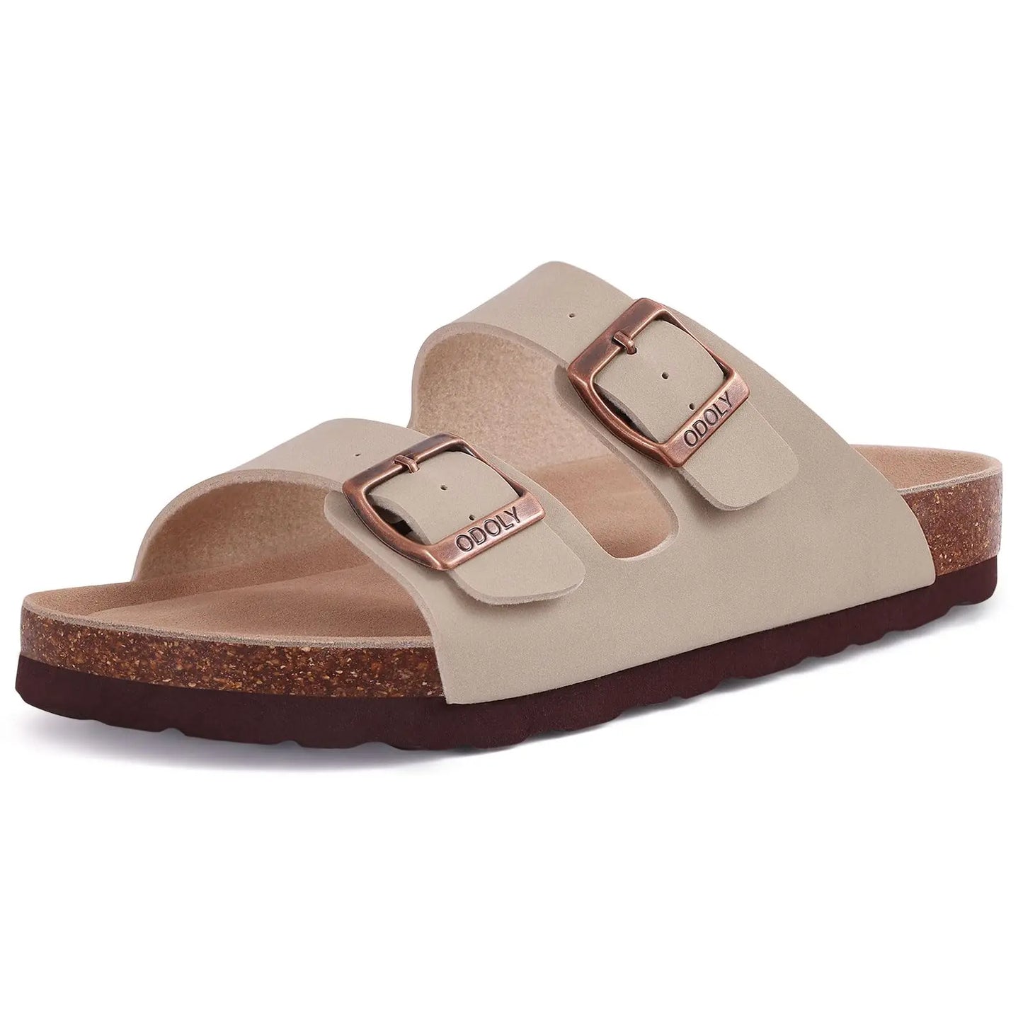 Crestar Classic Women's Cork Slippers Fashion Double Buckle Outdoor Beach Sandal Cork Footbed Leather Sandals Unisex Clogs Shoes