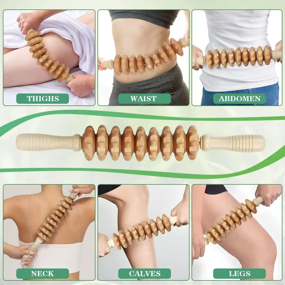 Wood Curved Massage Roller Stick Anti Cellulite Lymphatic Drainage Massager Body Gua Sha Maderotherapy Muscle Massage Relaxation