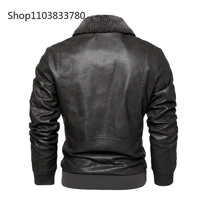 Men's Leather Jacket Fashion High-Quality Detachable Fur Collar Autumn And Winter Thick Coat Original Embroidered Men Clothing