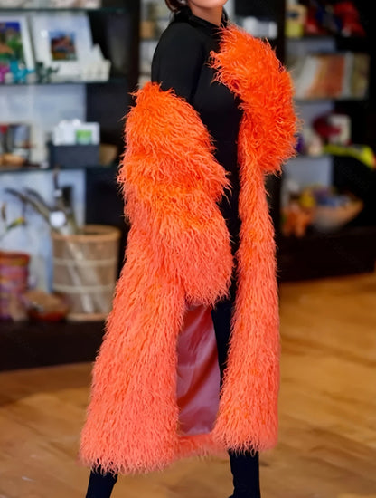 Women'S Elegant Long Faux Fur Coat -  Casual & Comfortable with Pockets, Perfect for Fall/Winter Outdoor Wear, Stylish Long Coat