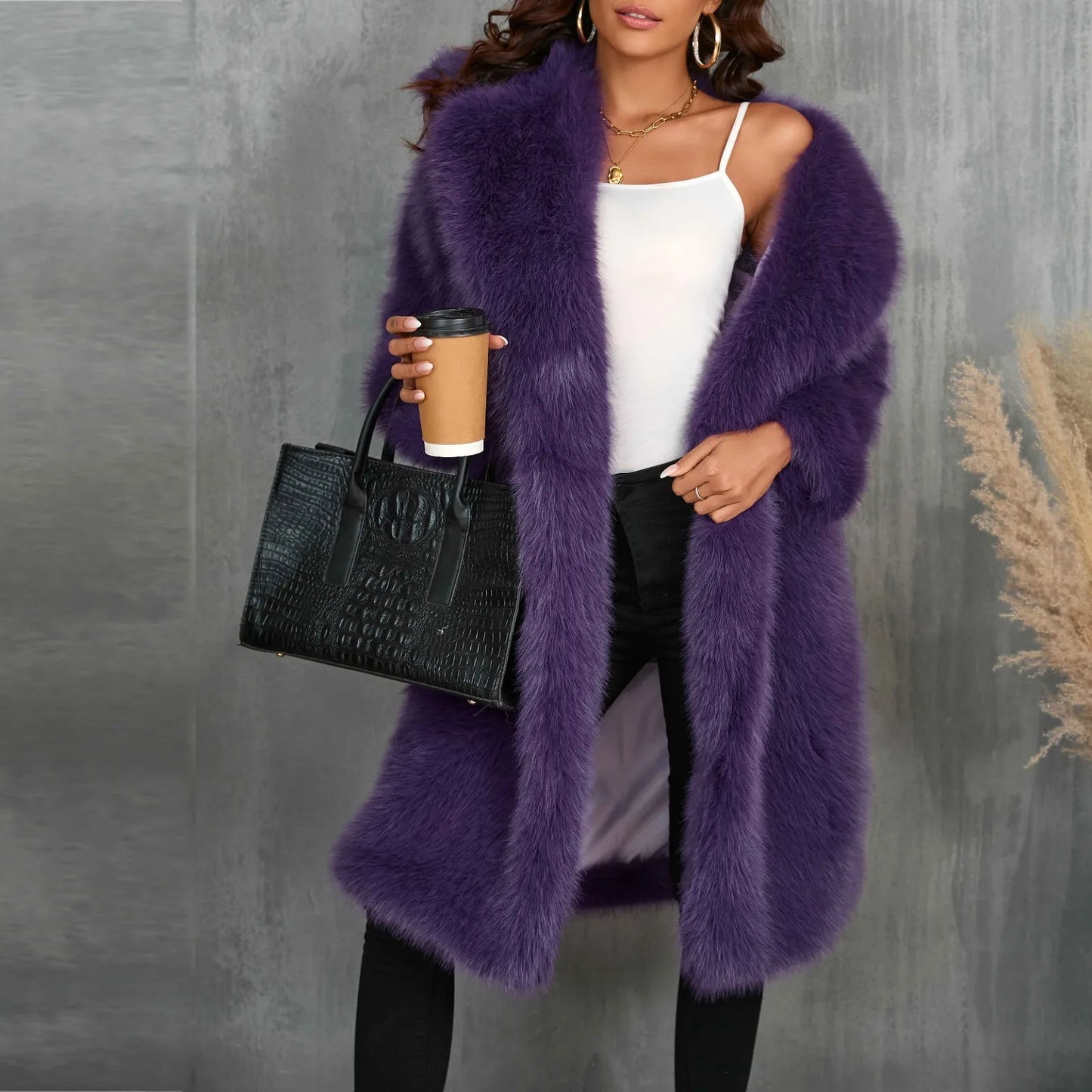 Women's Faux Mid-Length Thickened Ouwear Fashion Comfortable Suit Collar Coat Top Plush Warm Coat Elegant Bohemian Styles Wear