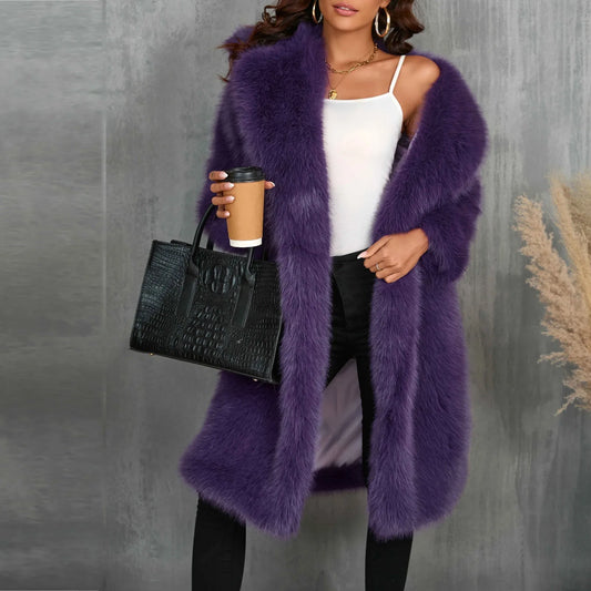 Women's Faux Mid-Length Thickened Ouwear Fashion Comfortable Suit Collar Coat Top Plush Warm Coat Elegant Bohemian Styles Wear