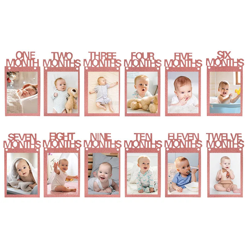 Baby 1st Birthday Decoration Photo Banner 12Months Photo Props Boy Girl One Year First Birthday Party Photograph Bunting Garland