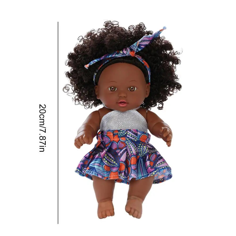 Black Baby Doll 20cm African Black Reborn Girl Doll with Dress Realistic Baby Doll For Kids Silicone Small Toys birthday Gift