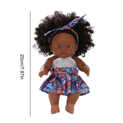 Black Baby Doll 20cm African Black Reborn Girl Doll with Dress Realistic Baby Doll For Kids Silicone Small Toys birthday Gift