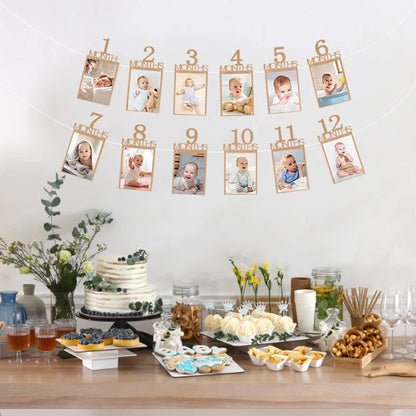 Baby 1st Birthday Decoration Photo Banner 12Months Photo Props Boy Girl One Year First Birthday Party Photograph Bunting Garland
