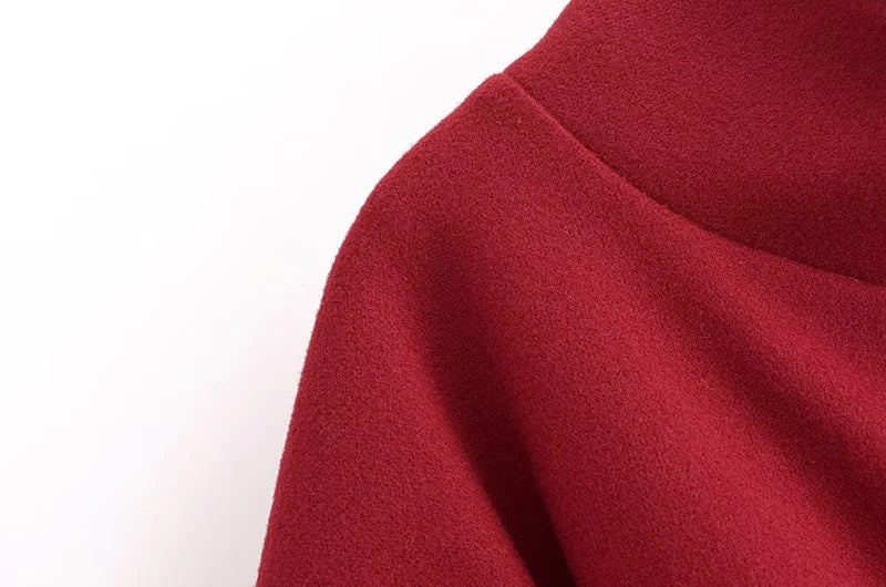 Women's Spring Fashion Cloak with Belt Simple Batwing Sleeves Adjustable Waist Strap Elegant Coat for Ladies