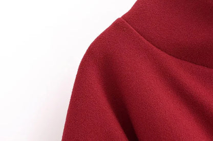 Women's Spring Fashion Cloak with Belt Simple Batwing Sleeves Adjustable Waist Strap Elegant Coat for Ladies