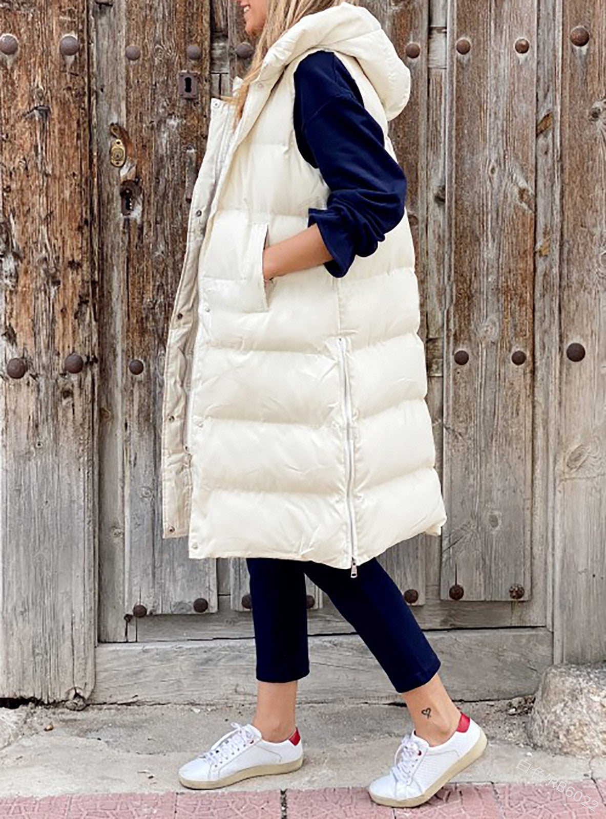 Women's Long Coat Vest With Hood Autumn Winter Sleeveless Warm Cotton Down Coat Waistcoat Quilted Vest Down Jacket Outwear 5XL