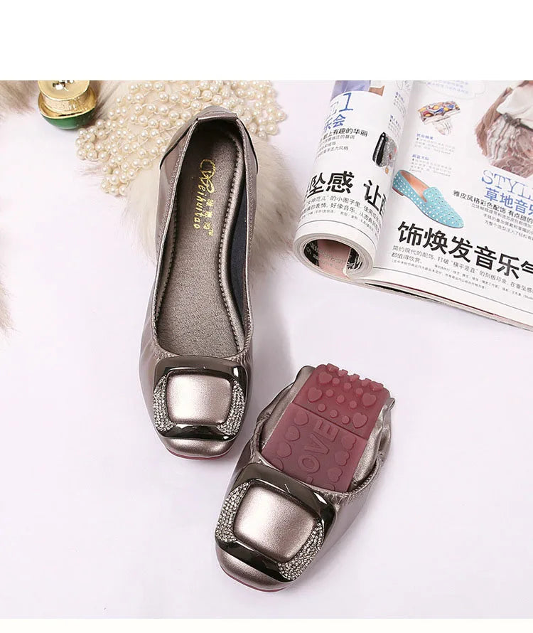 Shallow Mouth Shoes Woman Square Toe Autumn Soft Female Footwear Casual Sneaker All-Match New Cute Fall Moccasin Dres