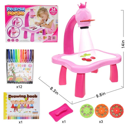 Kids Painting Board Desk Arts Crafts Educational Learning Paint Tools Toy for Girl,Children Led Projector Art Drawing Table Toys