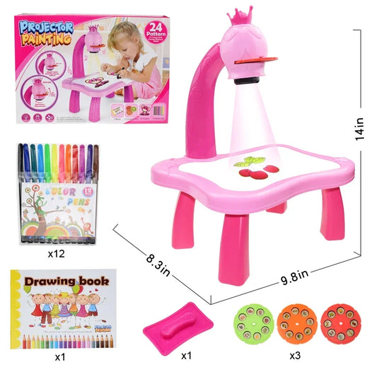Kids Painting Board Desk Arts Crafts Educational Learning Paint Tools Toy for Girl,Children Led Projector Art Drawing Table Toys